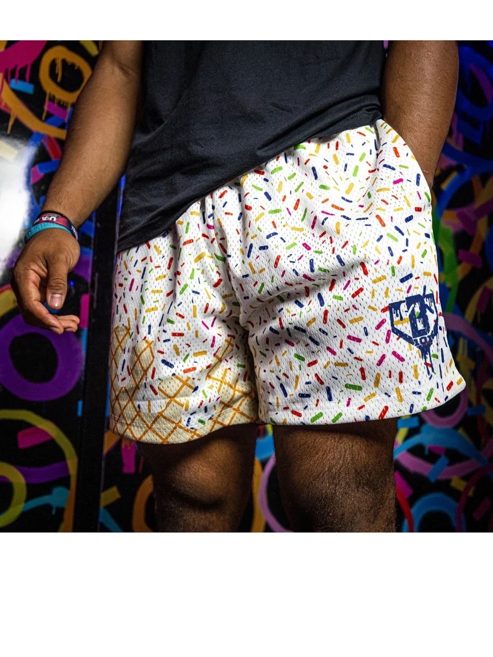New Baseball Lifestyle 101 Ice Cream Shorts Mens Medium Vanilla Sprinkles White